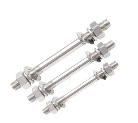 Double-head Bolt Two Nuts Two Flat Washers and Double End Thread ZINC Finish 304 Stainless Steel Wall-piercing Screw Set