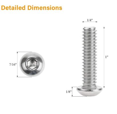 Metric Measurement System 1/4-20 x 1 Inch Stainless Steel Pan Head Socket Cap Bolts Screws 18-8 304 Grade Allen Hex Drive
