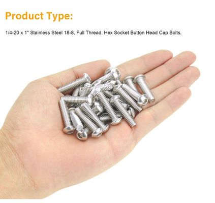 Metric Measurement System 1/4-20 x 1 Inch Stainless Steel Pan Head Socket Cap Bolts Screws 18-8 304 Grade Allen Hex Drive