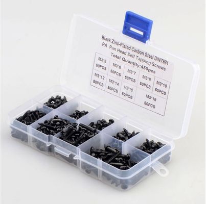 ALLOY Natural Colour 450pcs M3 Carbon Steel Black PA Cross Pan Head Round Head Self Tapping Screw Combination Set Assortment Kit