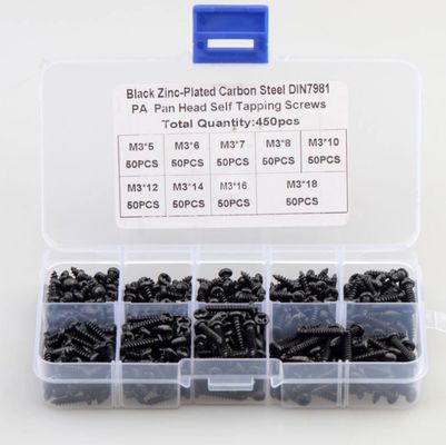 ALLOY Natural Colour 450pcs M3 Carbon Steel Black PA Cross Pan Head Round Head Self Tapping Screw Combination Set Assortment Kit