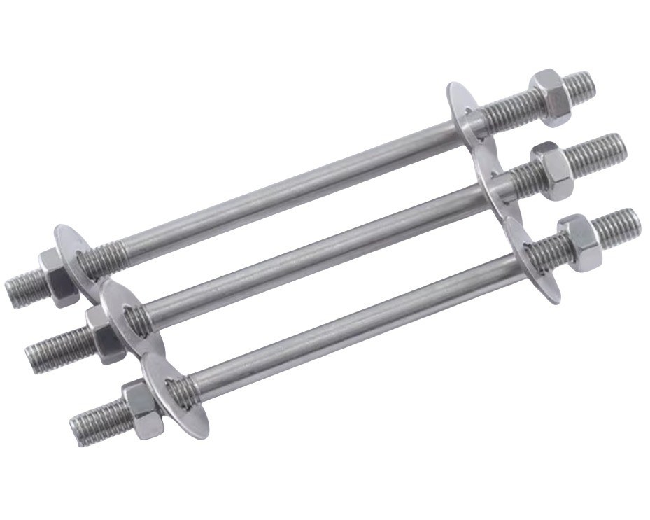 Double-head Bolt Two Nuts Two Flat Washers and Double End Thread ZINC Finish 304 Stainless Steel Wall-piercing Screw Set